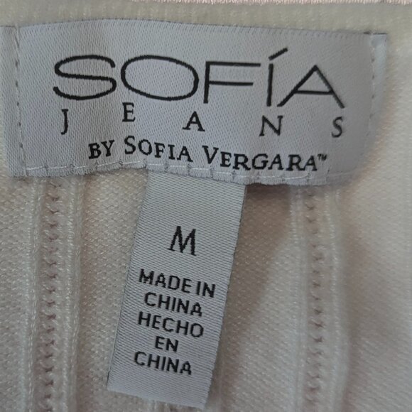Sofia Size M Sheer Sweetheart Neck Sweater with Notched Stripes Winter White - Picture 4 of 14